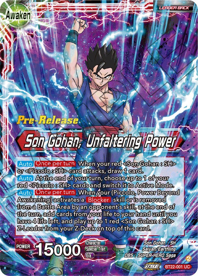 Son Gohan // Son Gohan, Unfaltering Power (BT22-001) [Critical Blow Prerelease Promos] | Black Swamp Games