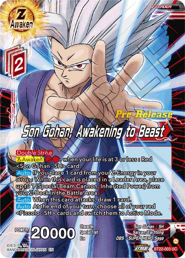 Son Gohan, Awakening to Beast (BT22-003) [Critical Blow Prerelease Promos] | Black Swamp Games