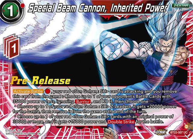 Special Beam Cannon, Inherited Power (BT22-007) [Critical Blow Prerelease Promos] | Black Swamp Games