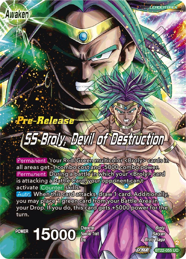 Broly & Paragus // SS Broly, Devil of Destruction (BT22-055) [Critical Blow Prerelease Promos] | Black Swamp Games