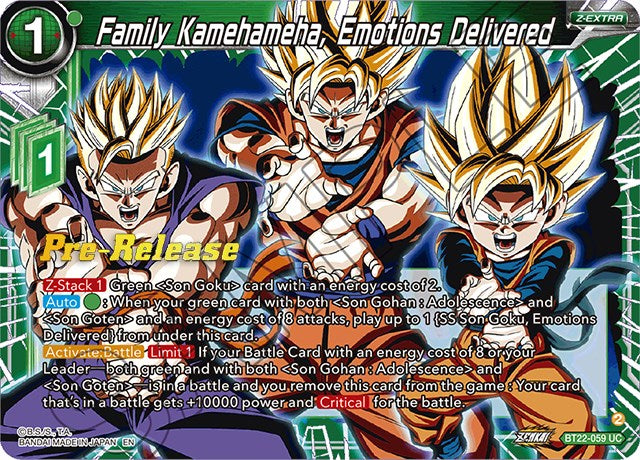 Family Kamehameha, Emotions Delivered (BT22-059) [Critical Blow Prerelease Promos] | Black Swamp Games