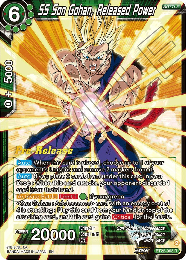 SS Son Gohan, Released Power (BT22-063) [Critical Blow Prerelease Promos] | Black Swamp Games