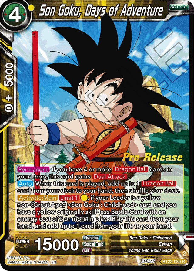 Son Goku, Days of Adventure (BT22-089) [Critical Blow Prerelease Promos] | Black Swamp Games