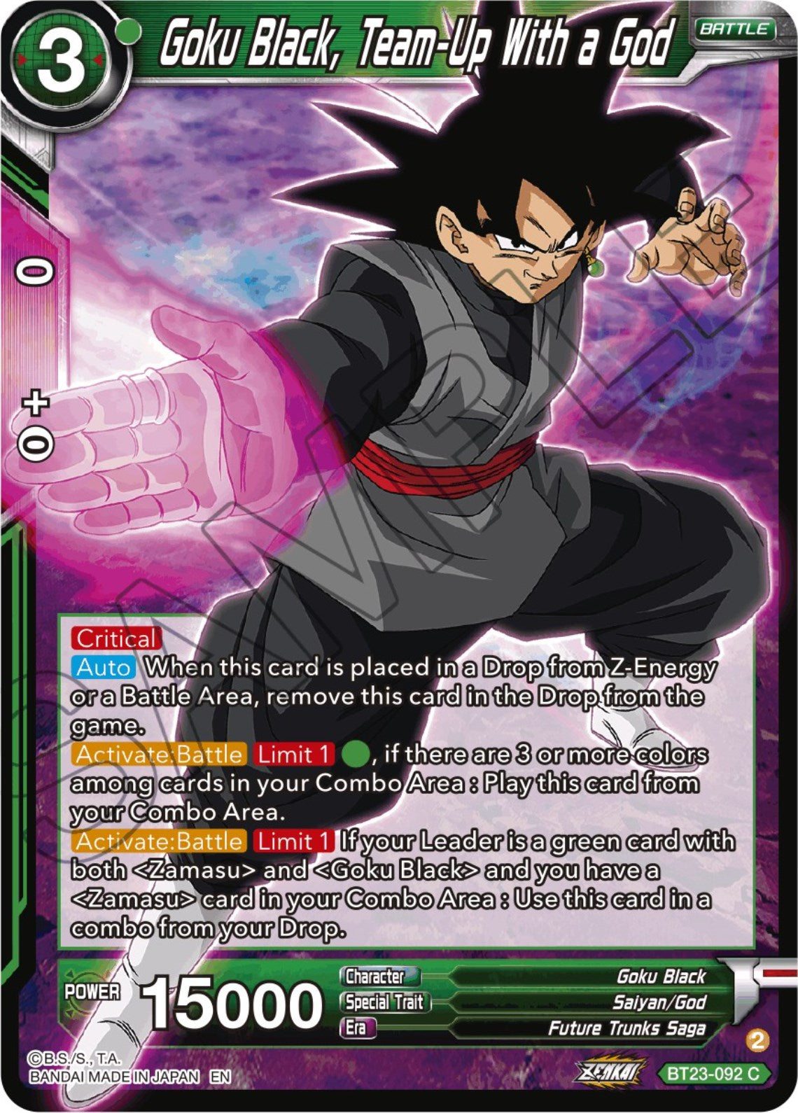 Goku Black, Team-Up With a God (BT23-092) [Perfect Combination] | Black Swamp Games