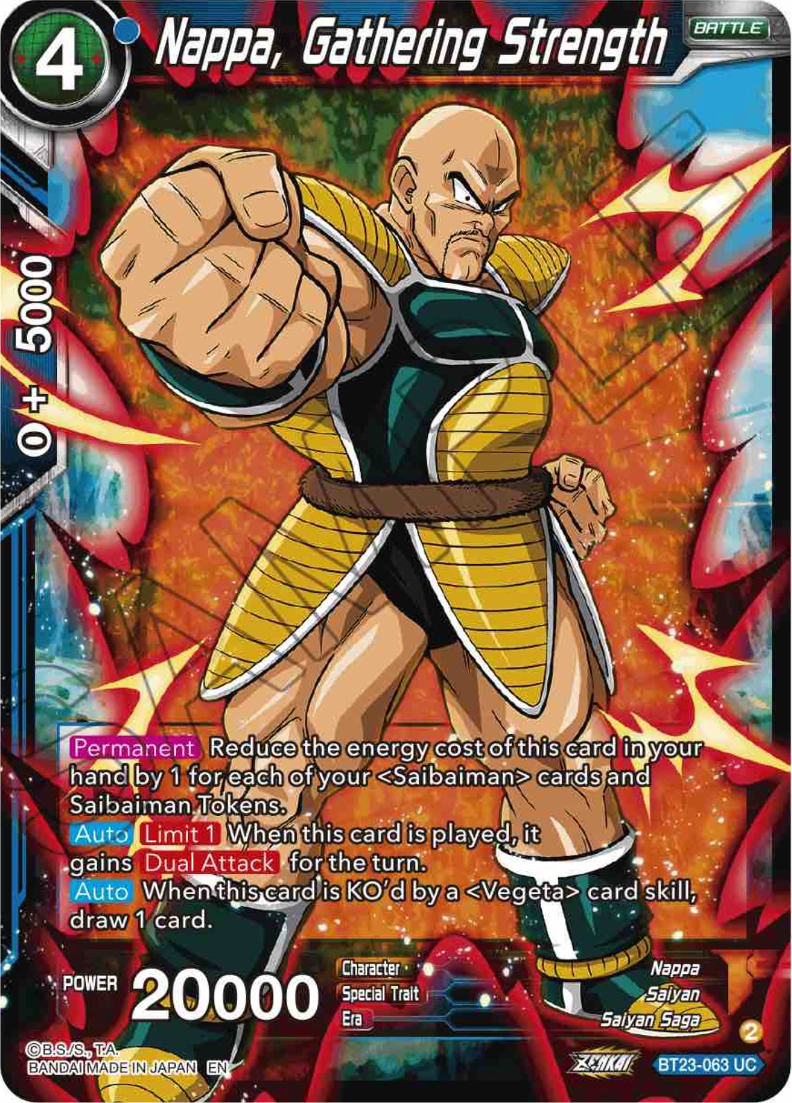 Nappa, Gathering Strength (BT23-063) [Perfect Combination] | Black Swamp Games