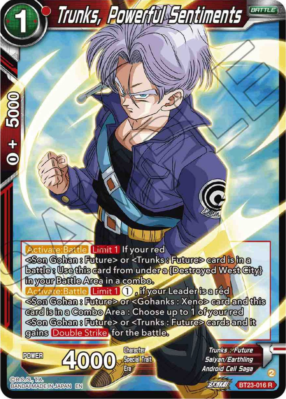 Trunks, Powerful Sentiments (BT23-016) [Perfect Combination] | Black Swamp Games
