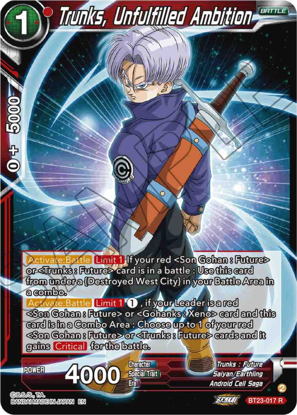 Trunks, Unfulfilled Ambition (BT23-017) [Perfect Combination] | Black Swamp Games