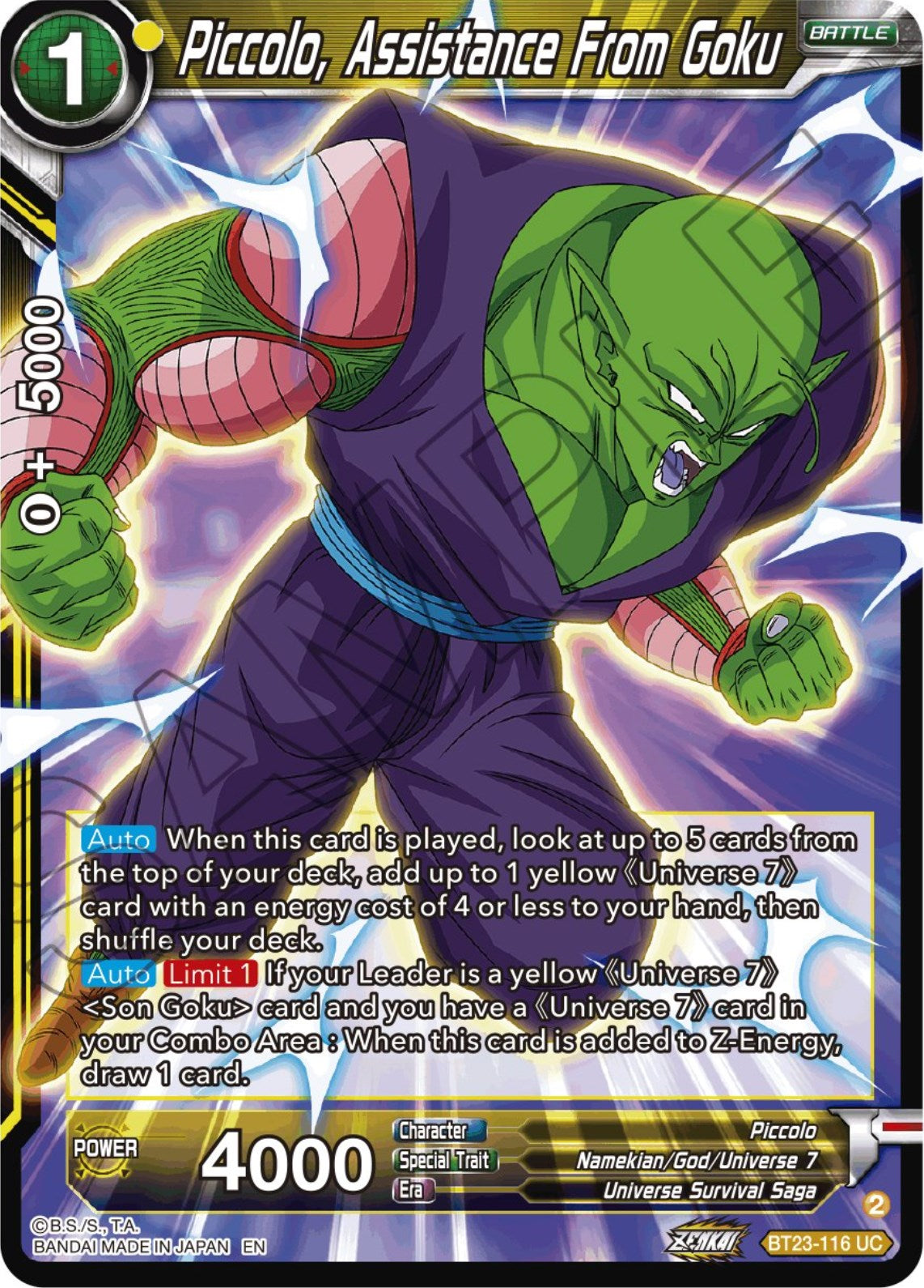 Piccolo, Assistance From Goku (BT23-116) [Perfect Combination] | Black Swamp Games