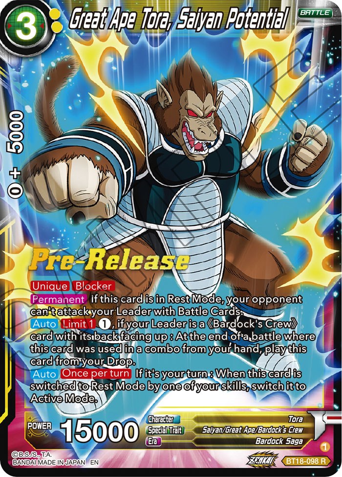 Great Ape Tora, Saiyan Potential (BT18-098) [Dawn of the Z-Legends Prerelease Promos] | Black Swamp Games