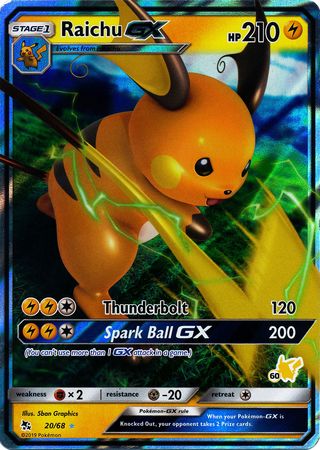 Raichu GX (20/68) (Pikachu Stamp #60) [Battle Academy 2020] | Black Swamp Games