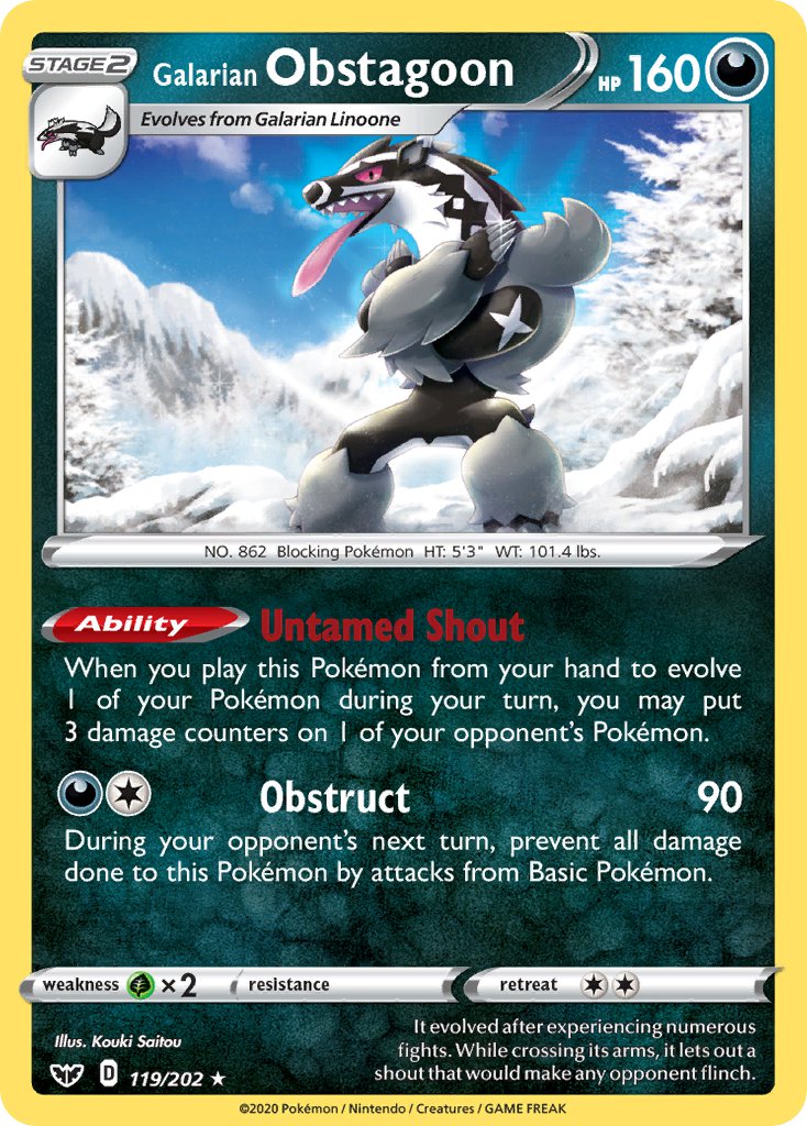 Galarian Obstagoon (119/202) (Theme Deck Exclusive) [Sword & Shield: Base Set] | Black Swamp Games