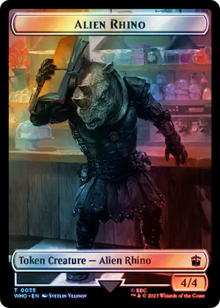 Alien Rhino // Clue (0054) Double-Sided Token (Surge Foil) [Doctor Who Tokens] | Black Swamp Games