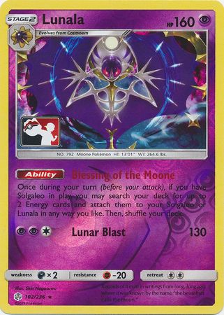 Lunala (102/236) (Pokemon Club Special Print) [Sun & Moon: Cosmic Eclipse] | Black Swamp Games