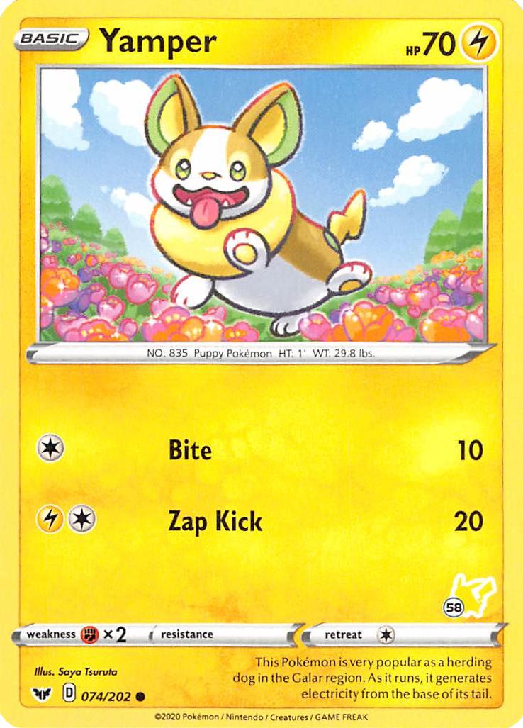 Yamper (074/202) (Pikachu Stamp #58) [Battle Academy 2022] | Black Swamp Games