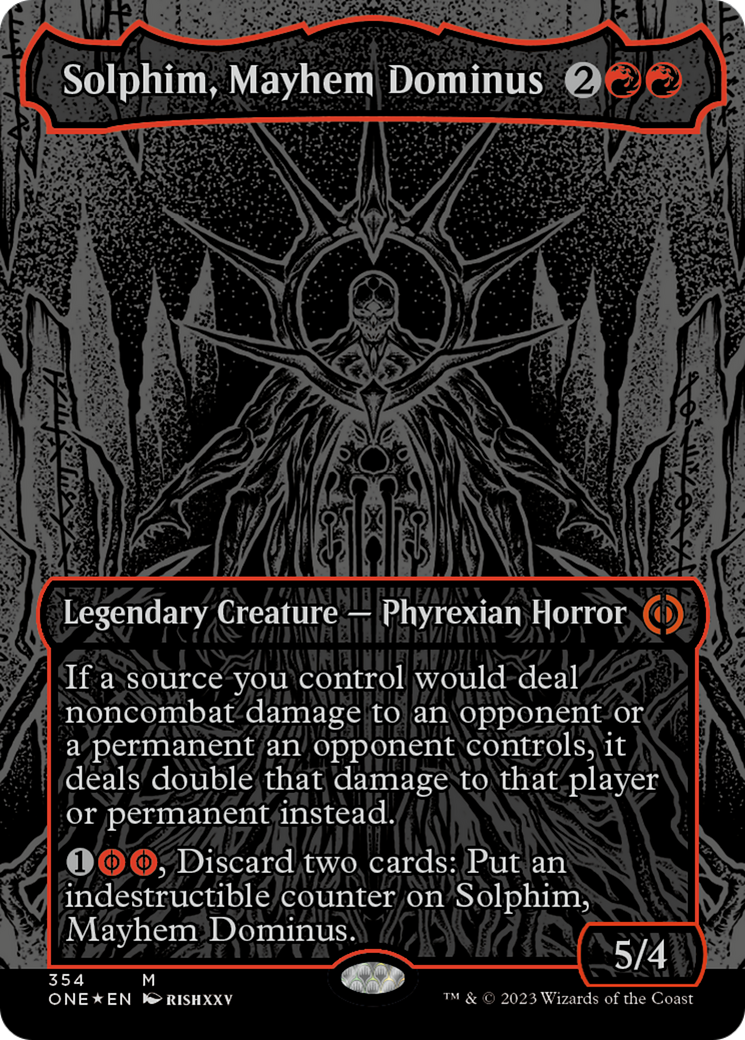 Solphim, Mayhem Dominus (Oil Slick Raised Foil) [Phyrexia: All Will Be One] | Black Swamp Games