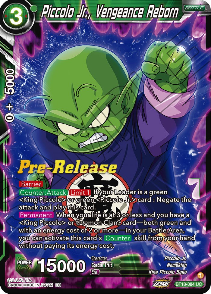 Piccolo Jr., Vengeance Reborn (BT18-084) [Dawn of the Z-Legends Prerelease Promos] | Black Swamp Games