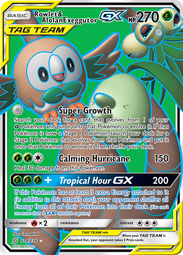 Rowlet & Alolan Exeggutor GX (214/236) [Sun & Moon: Unified Minds] | Black Swamp Games