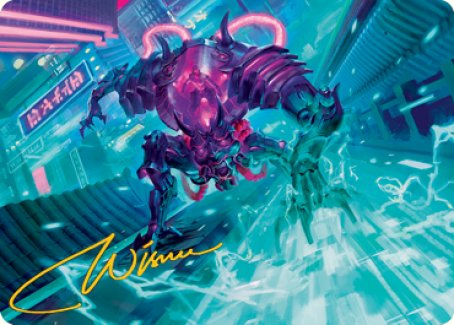 Surgehacker Mech Art Card (Gold-Stamped Signature) [Kamigawa: Neon Dynasty Art Series] | Black Swamp Games