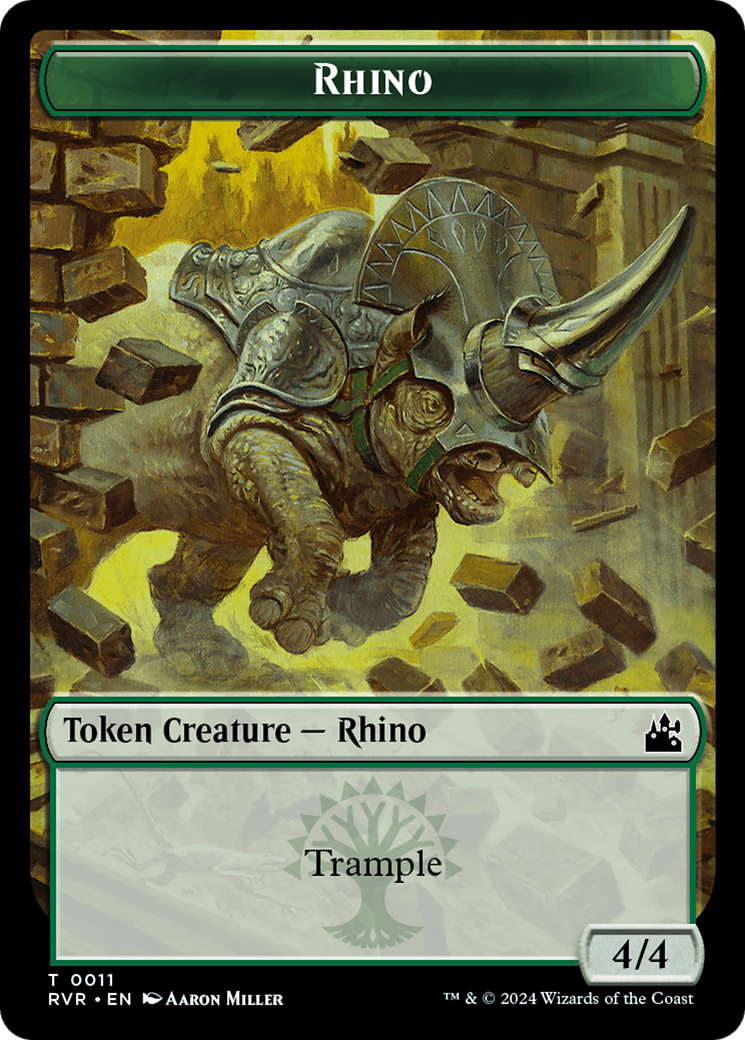 Elf Knight // Rhino Double-Sided Token [Ravnica Remastered Tokens] | Black Swamp Games