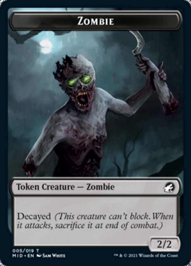 Zombie (005) // Wrenn and Seven Emblem Double-sided Token [Innistrad: Midnight Hunt Tokens] | Black Swamp Games