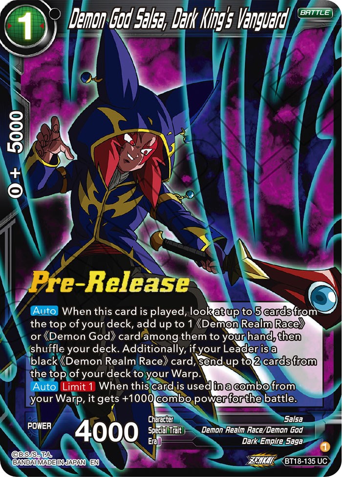 Demon God Salsa, Dark King's Vanguard (BT18-135) [Dawn of the Z-Legends Prerelease Promos] | Black Swamp Games