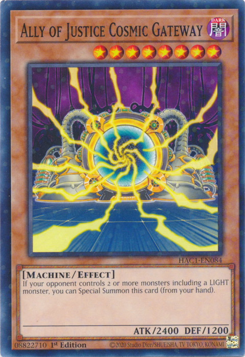 Ally of Justice Cosmic Gateway (Duel Terminal) [HAC1-EN084] Parallel Rare | Black Swamp Games