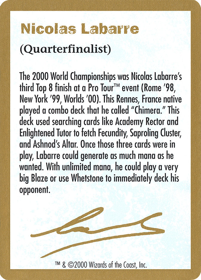 Nicolas Labarre Bio [World Championship Decks 2000] | Black Swamp Games