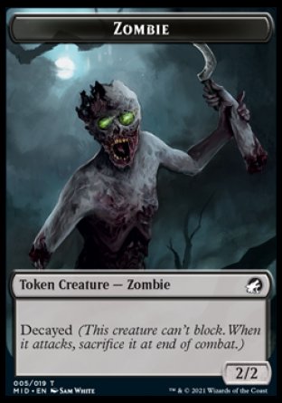 Zombie (005) // Zombie (015) Double-sided Token [Innistrad: Midnight Hunt Tokens] | Black Swamp Games