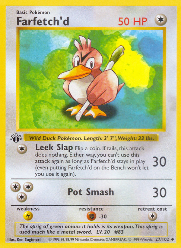 Pokemon Card - Farfetch'd - (27/102) Base Set Uncommon MP