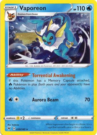Vaporeon (030/185) (Cosmos Holo) [Sword & Shield: Vivid Voltage] | Black Swamp Games
