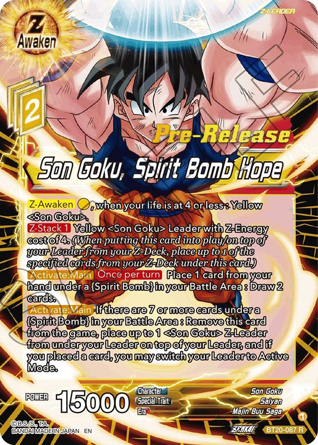 Son Goku, Spirit Bomb Hope (BT20-087) [Power Absorbed Prerelease Promos] | Black Swamp Games