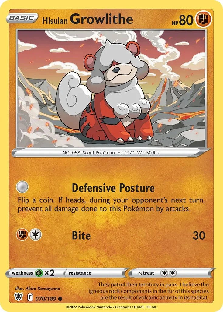 Hisuian Growlithe (070/189) (Theme Deck Exclusive) [Sword & Shield: Astral Radiance] | Black Swamp Games