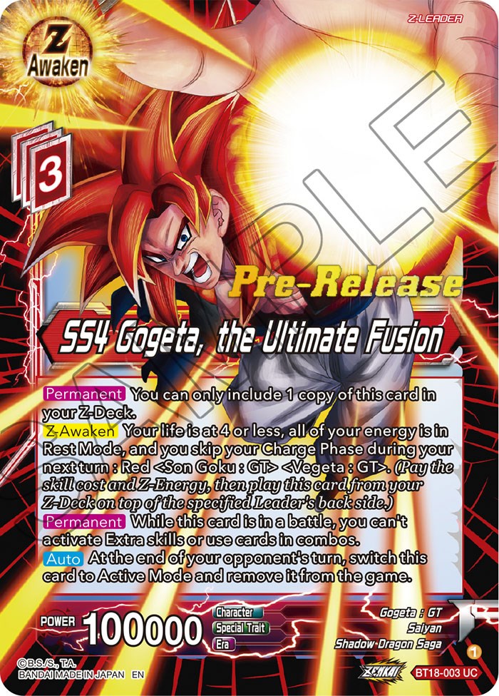 SS4 Gogeta, the Ultimate Fusion (BT18-003) [Dawn of the Z-Legends Prerelease Promos] | Black Swamp Games
