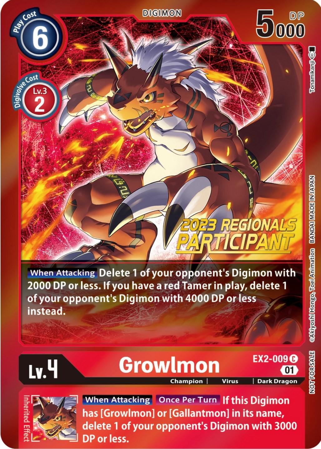 Growlmon [EX2-009] (2023 Regionals Participant) [Digital Hazard Promos] | Black Swamp Games