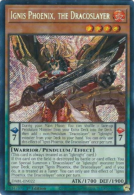 Ignis Phoenix, the Dracoslayer [DABL-EN022] Secret Rare | Black Swamp Games