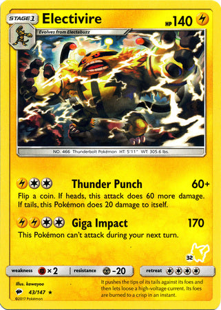 Electivire (43/147) (Pikachu Stamp #32) [Battle Academy 2020] | Black Swamp Games