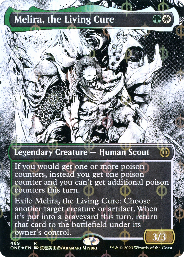 Melira, the Living Cure (Borderless Manga Step-and-Compleat Foil) [Phyrexia: All Will Be One] | Black Swamp Games