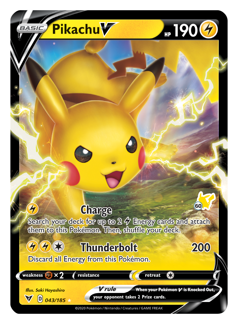 Pikachu V (043/185) (Pikachu Stamp #60) [Battle Academy 2022] | Black Swamp Games