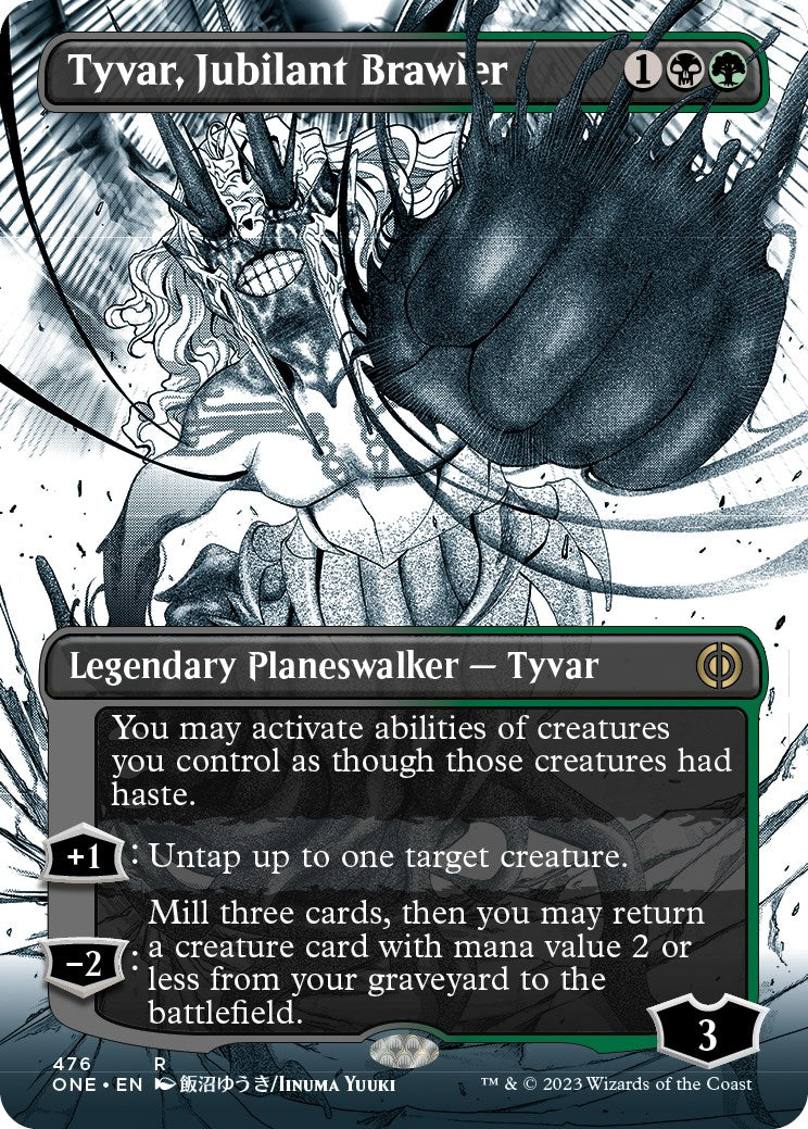 Tyvar, Jubilant Brawler (Borderless Manga Step-and-Compleat Foil) [Phyrexia: All Will Be One] | Black Swamp Games