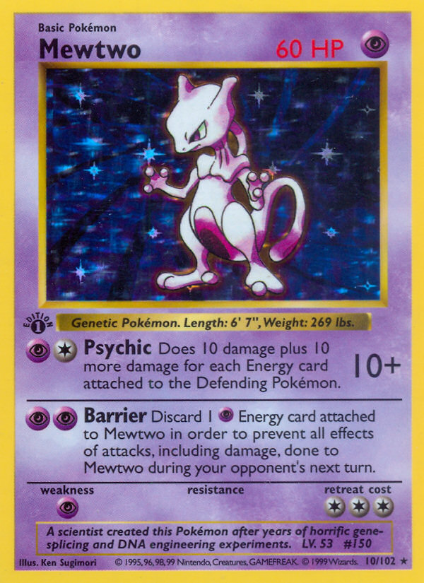 Mewtwo (10/102) (Shadowless) [Base Set 1st Edition] | Black Swamp Games