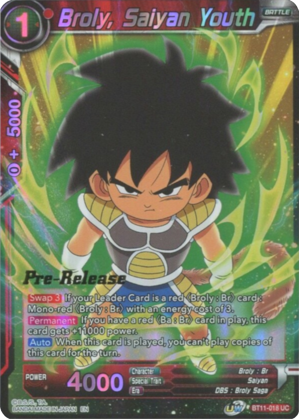 Broly, Saiyan Youth (BT11-018) [Vermilion Bloodline Prerelease Promos] | Black Swamp Games