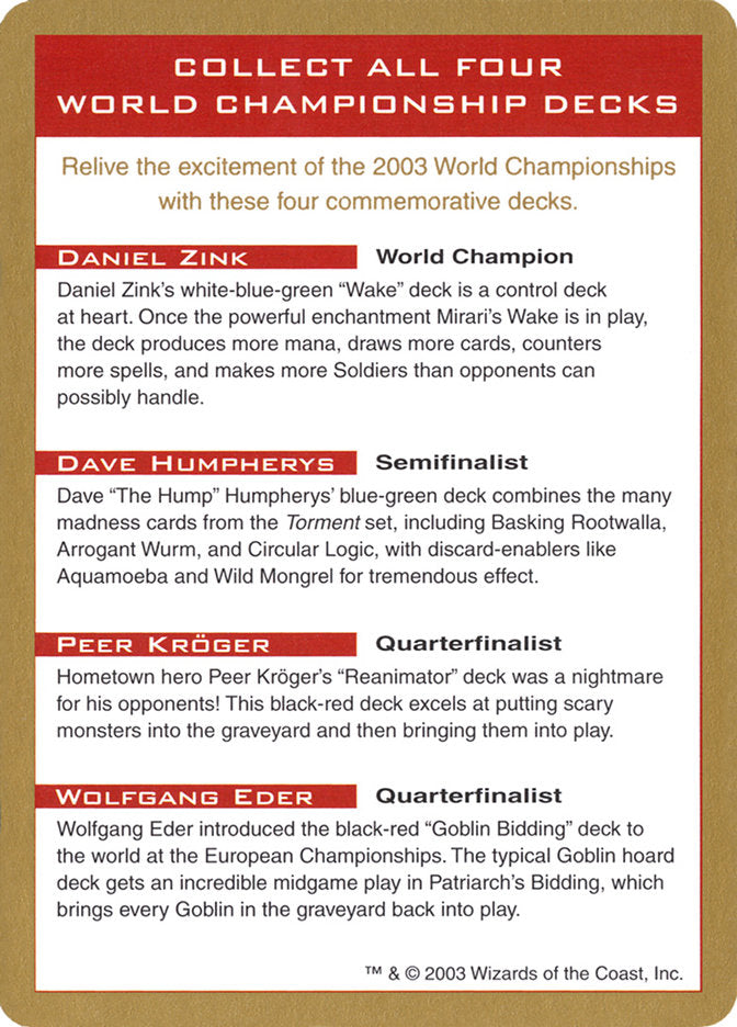 2003 World Championships Ad [World Championship Decks 2003] | Black Swamp Games