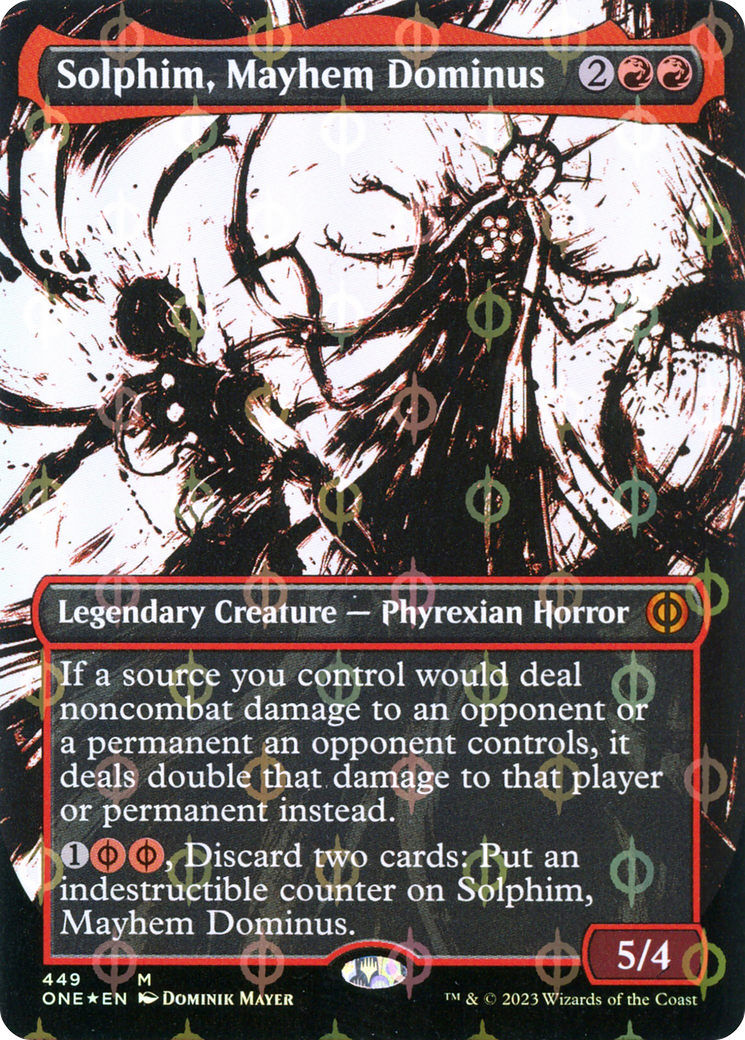 Solphim, Mayhem Dominus (Borderless Ichor Step-and-Compleat Foil) [Phyrexia: All Will Be One] | Black Swamp Games