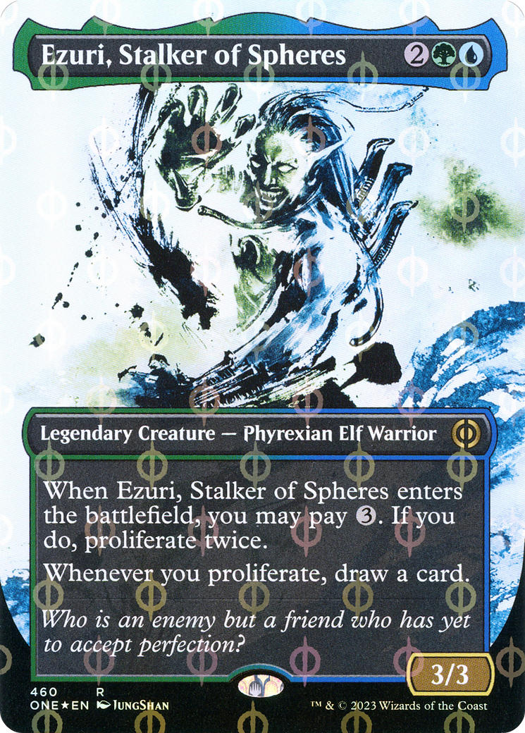 Ezuri, Stalker of Spheres (Borderless Ichor Step-and-Compleat Foil) [Phyrexia: All Will Be One] | Black Swamp Games