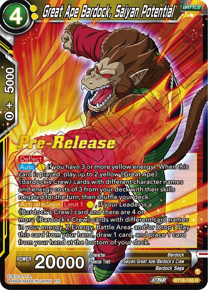 Great Ape Bardock, Saiyan Potential (BT18-106) [Dawn of the Z-Legends Prerelease Promos] | Black Swamp Games