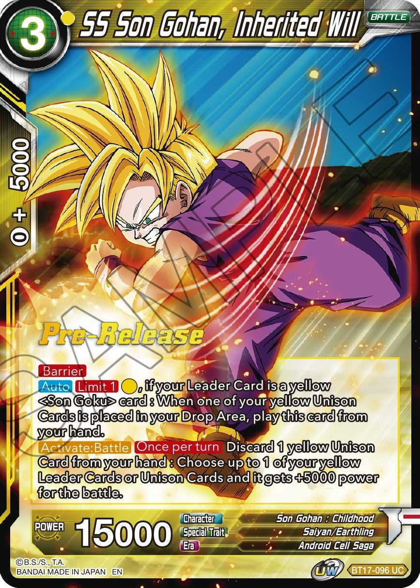 SS Son Gohan, Inherited Will (BT17-096) [Ultimate Squad Prerelease Promos] | Black Swamp Games