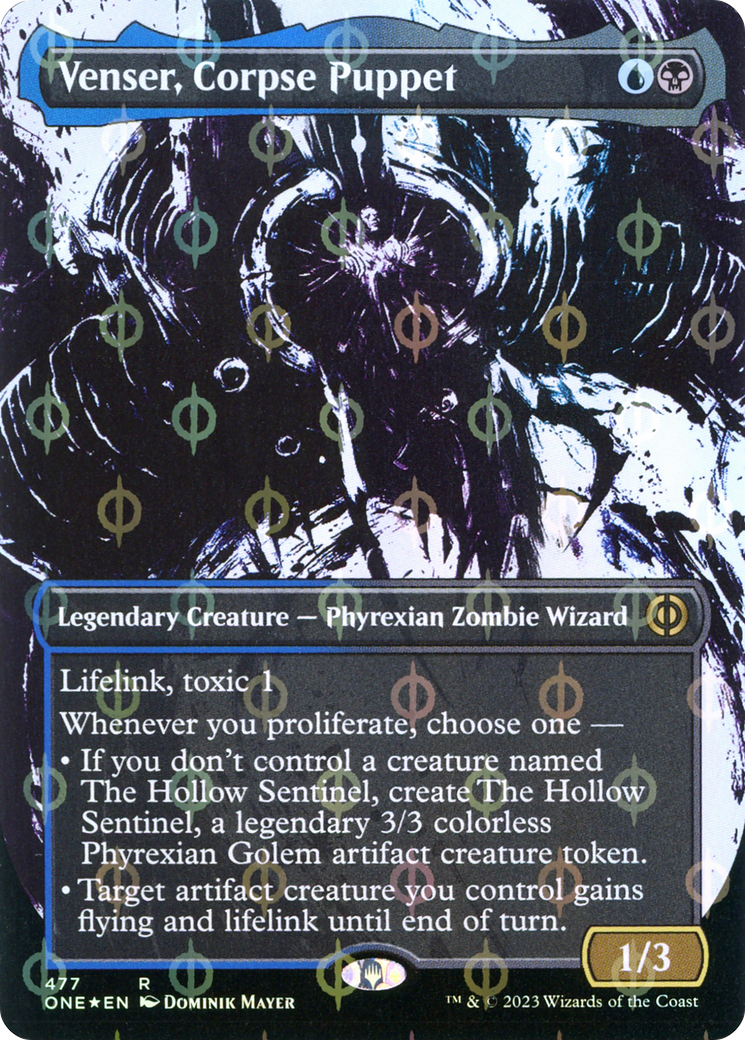 Venser, Corpse Puppet (Borderless Ichor Step-and-Compleat Foil) [Phyrexia: All Will Be One] | Black Swamp Games