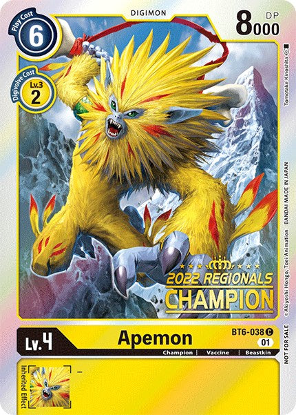 Apemon [BT6-038] (2022 Championship Online Regional) (Online Champion) [Double Diamond Promos] | Black Swamp Games