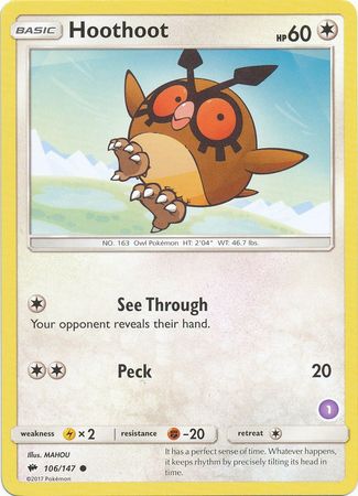 Hoothoot (106/147) (Deck Exclusive #1) [Sun & Moon: Trainer Kit - Alolan Sandslash] | Black Swamp Games