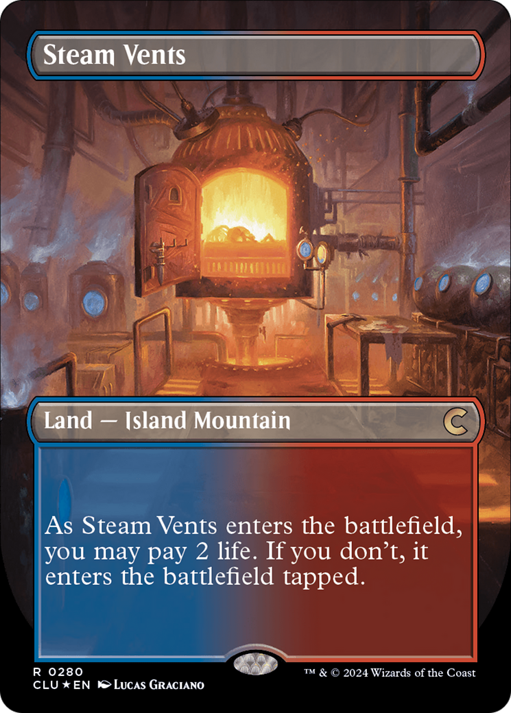 Steam Vents (Borderless) [Ravnica: Clue Edition] | Black Swamp Games